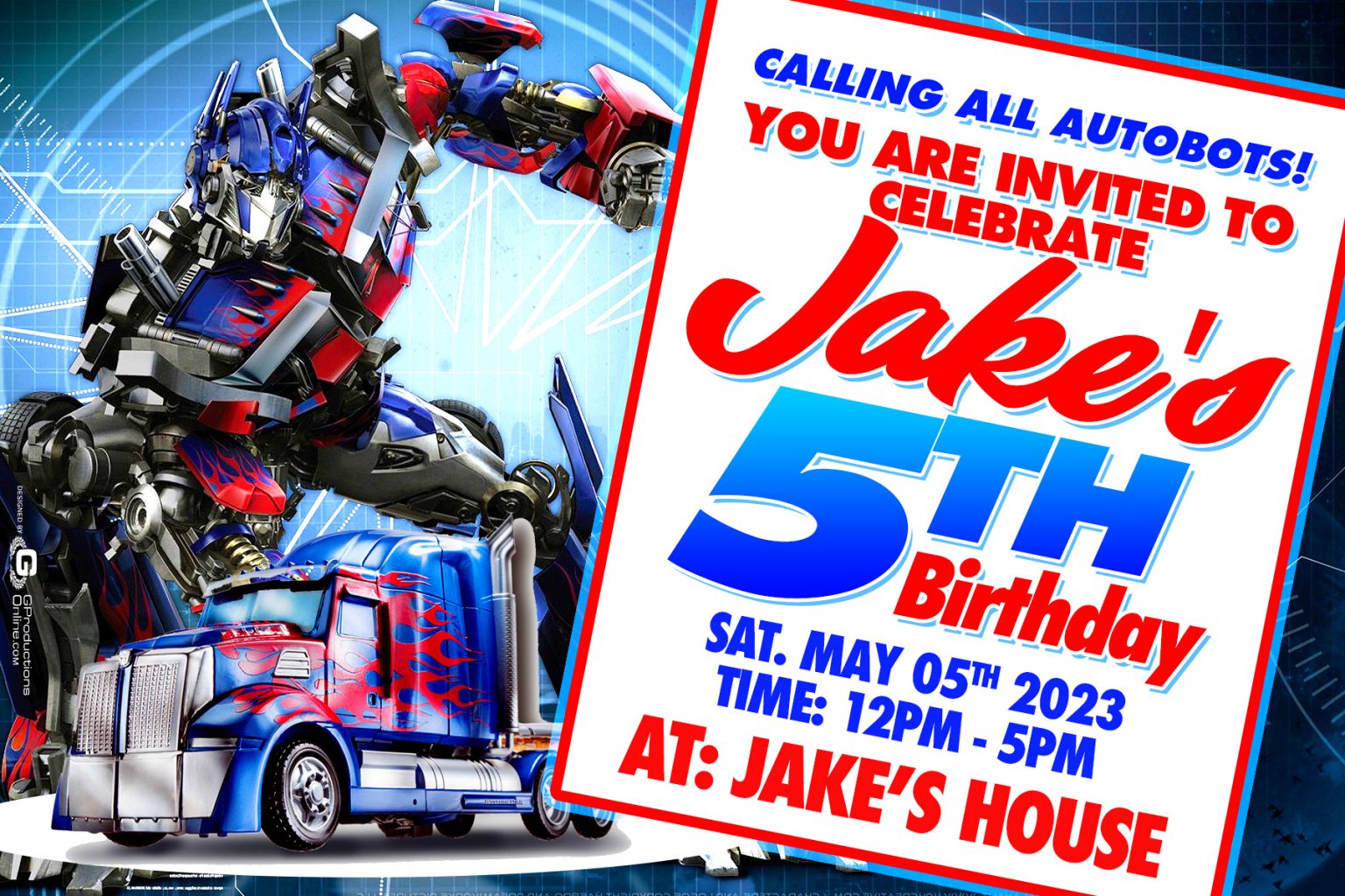 Transformers Autobots Birthday Invitation Optimus Prime Birthday Party Invite Editable