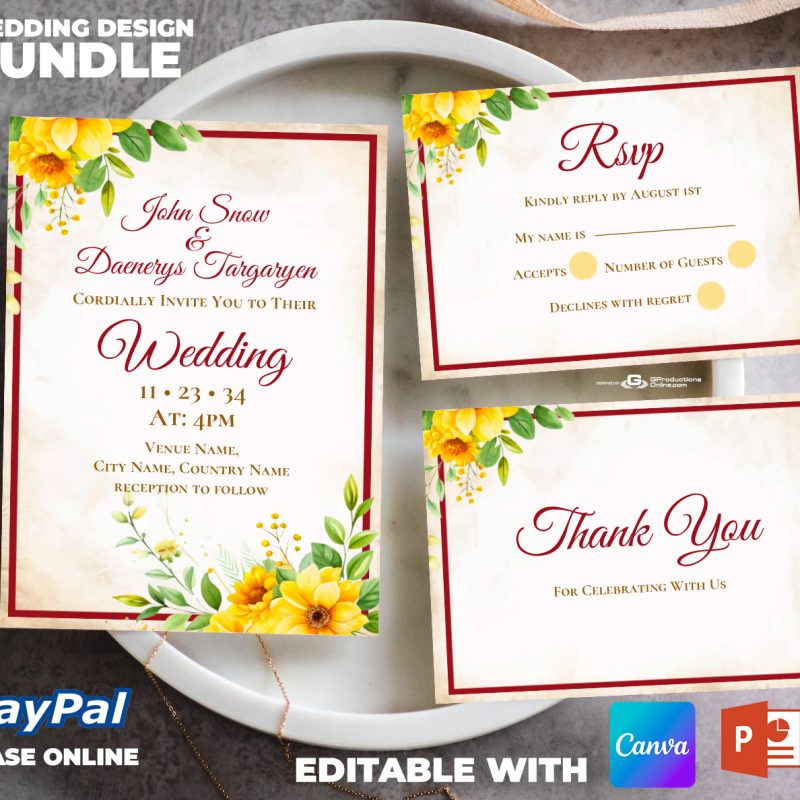 Wedding Design Bundle (Yellow, Green, Red) - Fully Editable Templates for Your Special Day 🌻✨